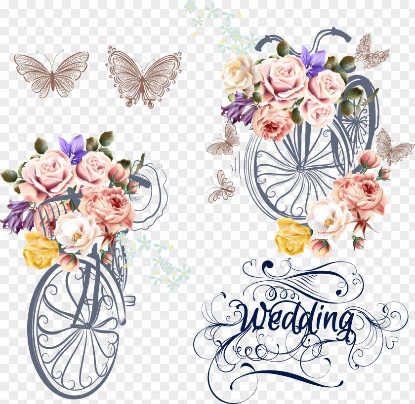 Bicycle Wedding Invitation Flower PNG