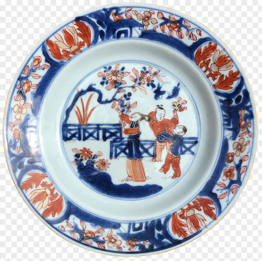 Chinese Export Porcelain Plate Imari Ware Blue And White Pottery Ceramic PNG