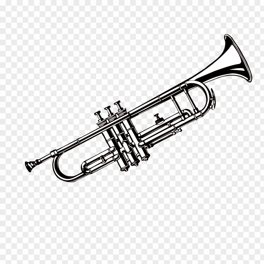 Black And White Trombone Instrument Trumpet Musical PNG