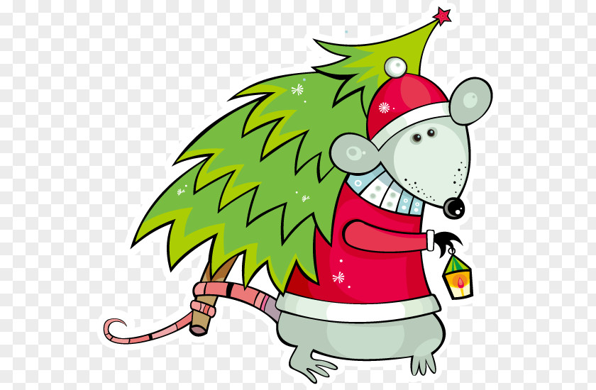 Vector Cartoon Christmas Mouse Santa Claus Decoration PNG