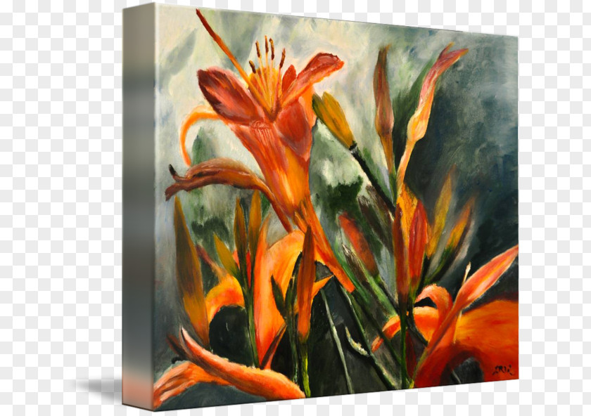 Tiger Lily Canna Acrylic Paint Still Life Gallery Wrap Watercolor Painting PNG