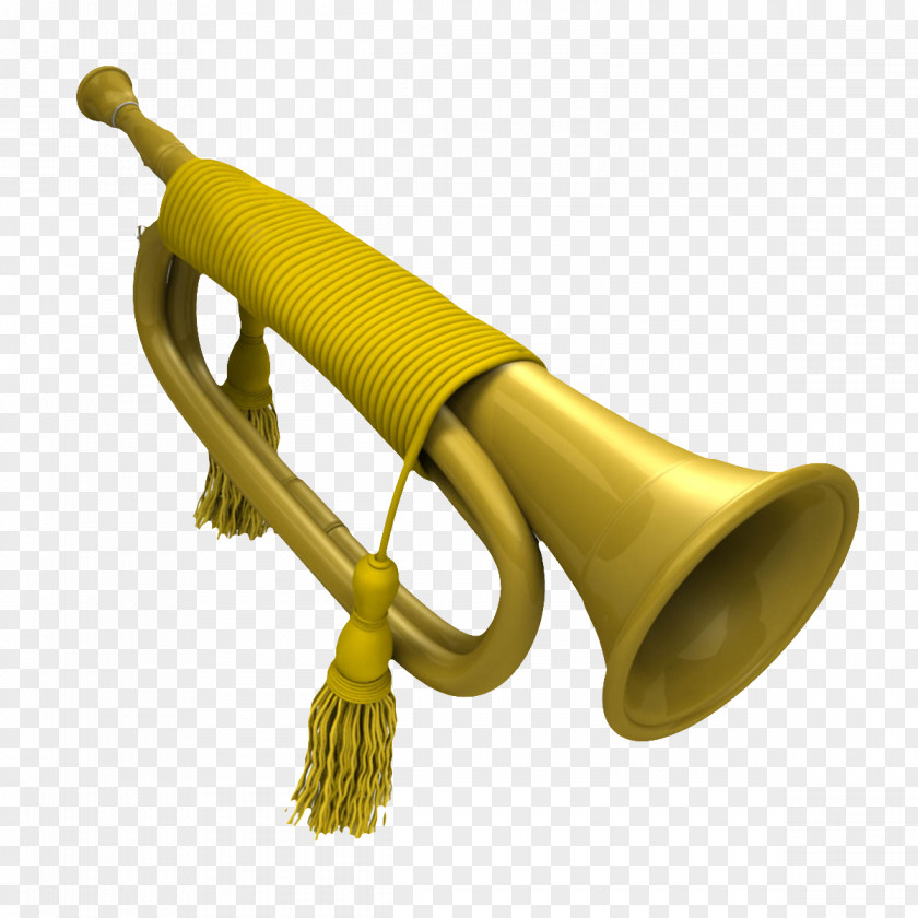 Golden Trumpet Retro Bugle Brass Instrument TurboSquid PNG