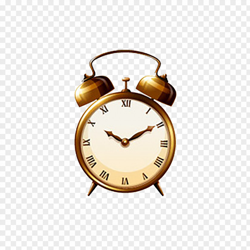 Gold Retro Alarm Clock Clip Art PNG