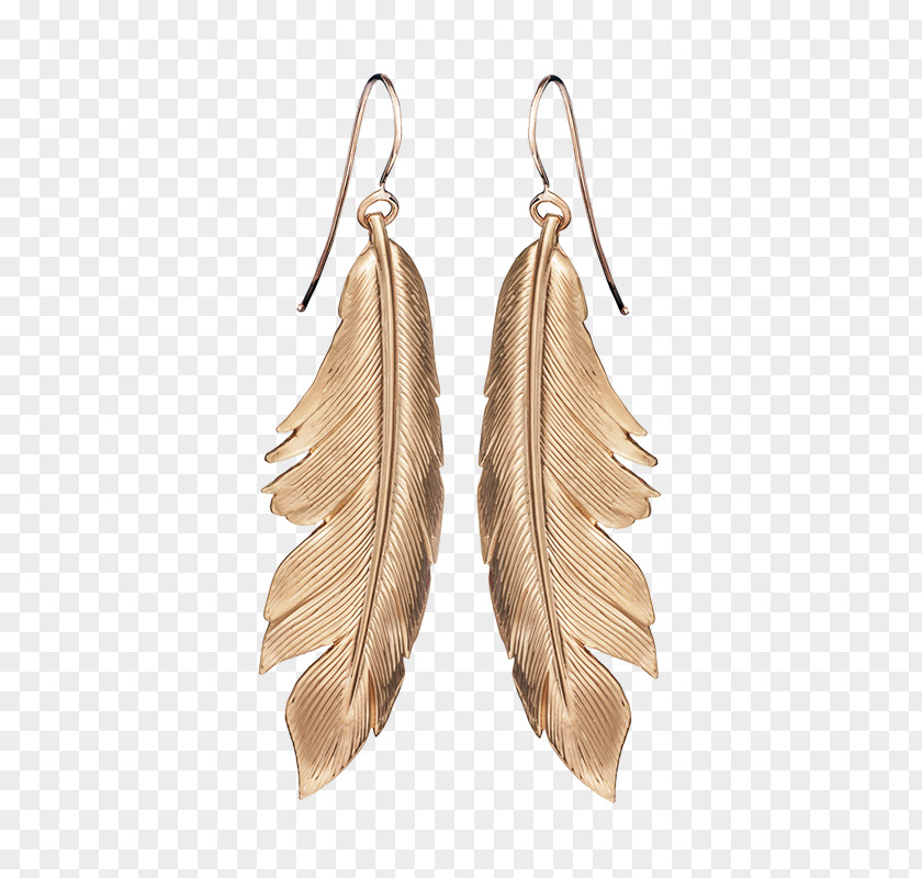 Feather Earring Gold Leaf Bird PNG