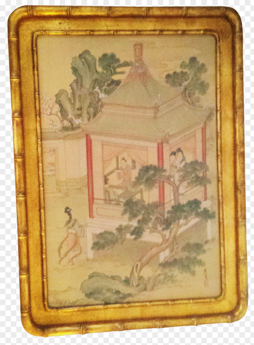 Japanese Ink Painting Of Bamboo Picture Frames Gilding Silk PNG