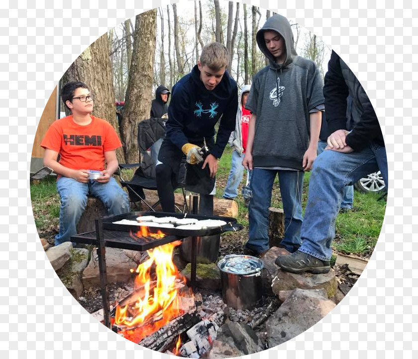 Scout Troop Camping Campfire Grilling Cookware Tree PNG