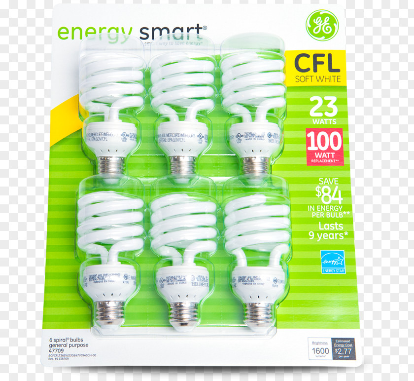 FLE23HT3/2/10E/SW 6pk Twist Medium Screw Base Compact Fluorescent Light Bulb By GE Lamp Packaging And LabelingBlister Pack Product Design 22847 PNG