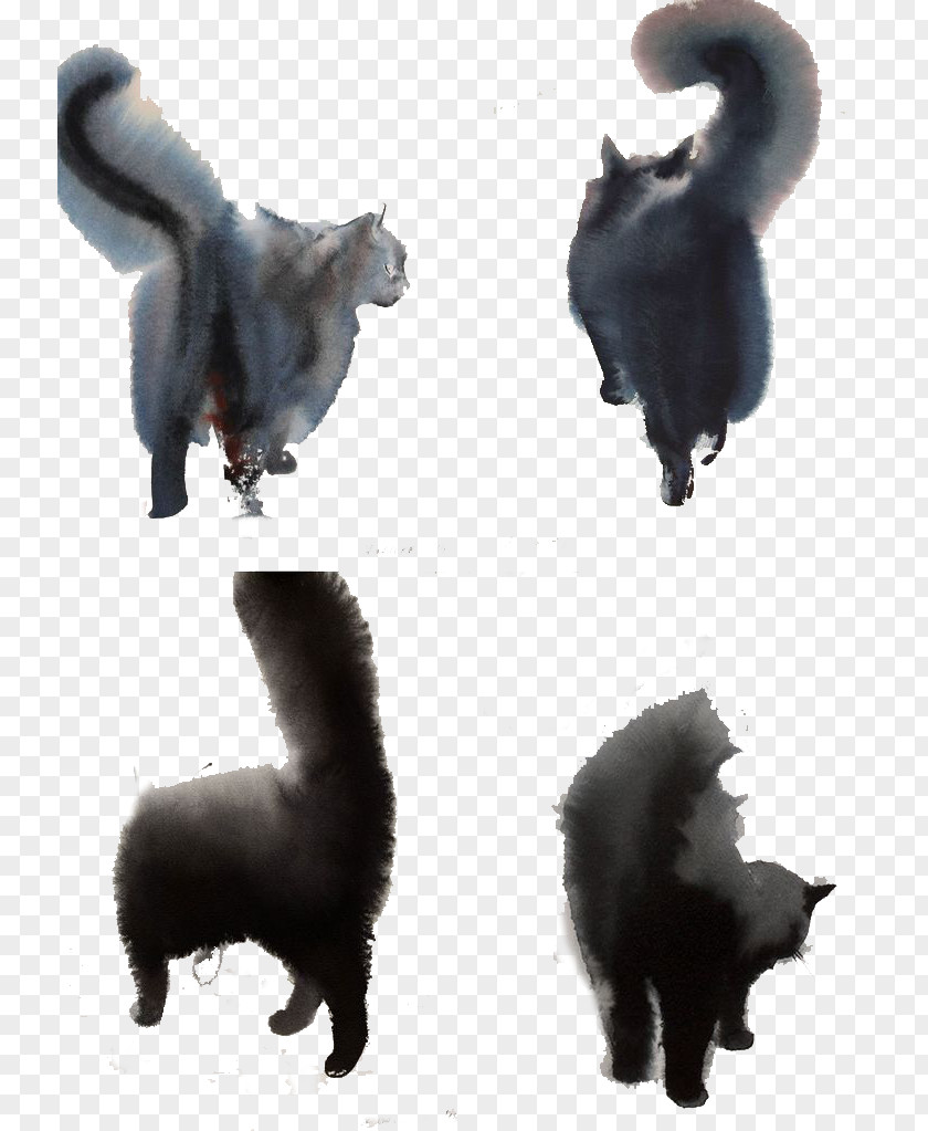 Four Cats Back Shake Kitten Watercolor Painting PNG