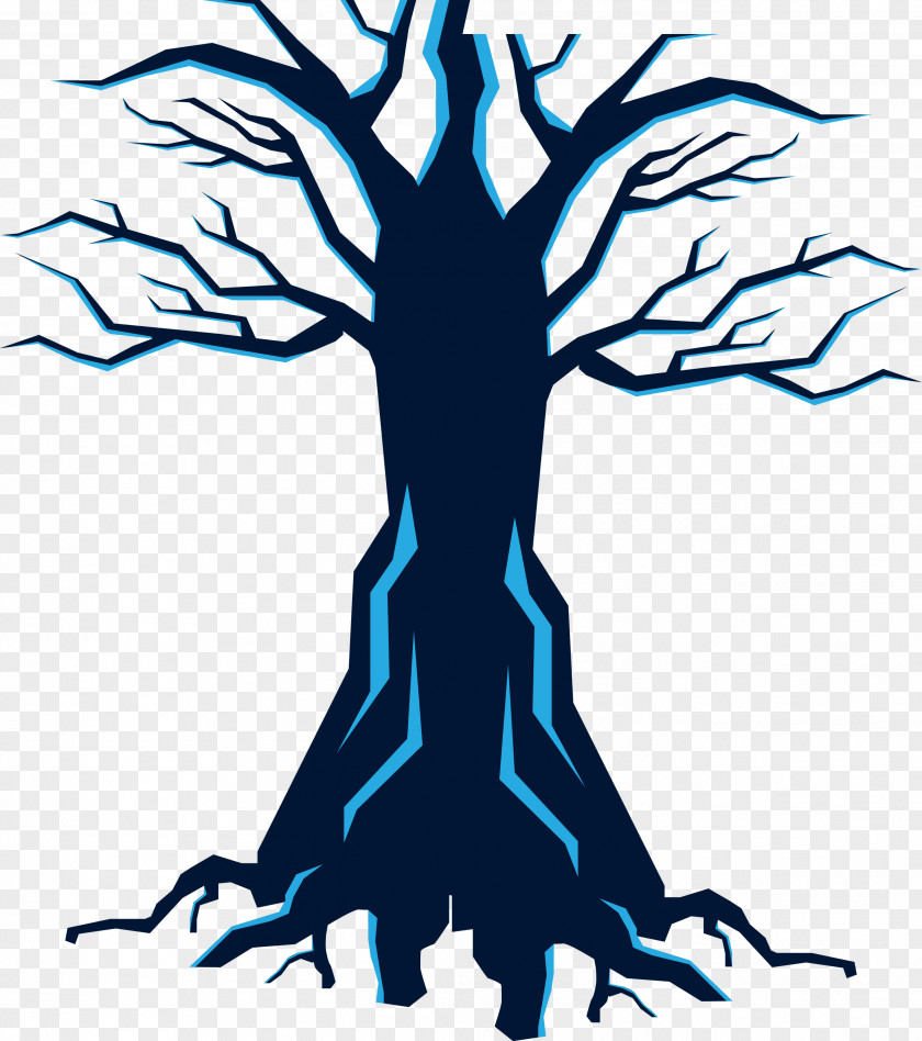 Line Art Electric Blue Halloween Tree PNG