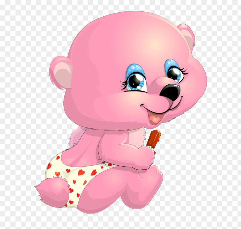 Baby Pink Bear Cartoon Stock Illustration PNG