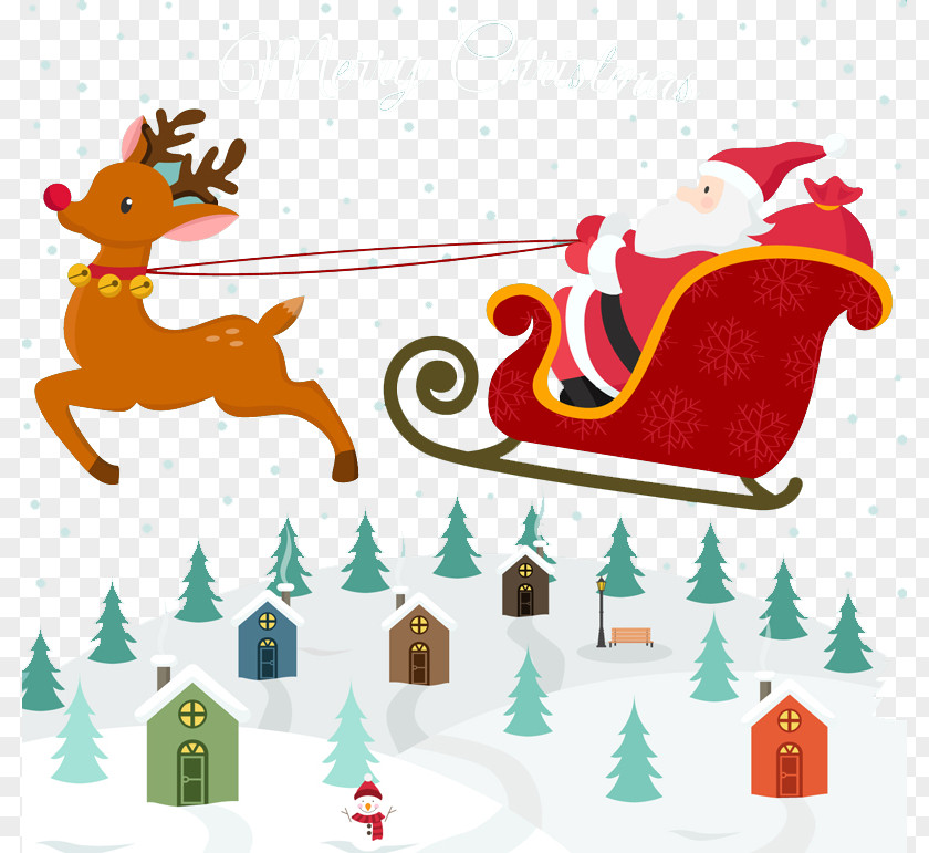 Lovely Sleigh Ride Santa Claus Vector Clauss Reindeer Christmas PNG