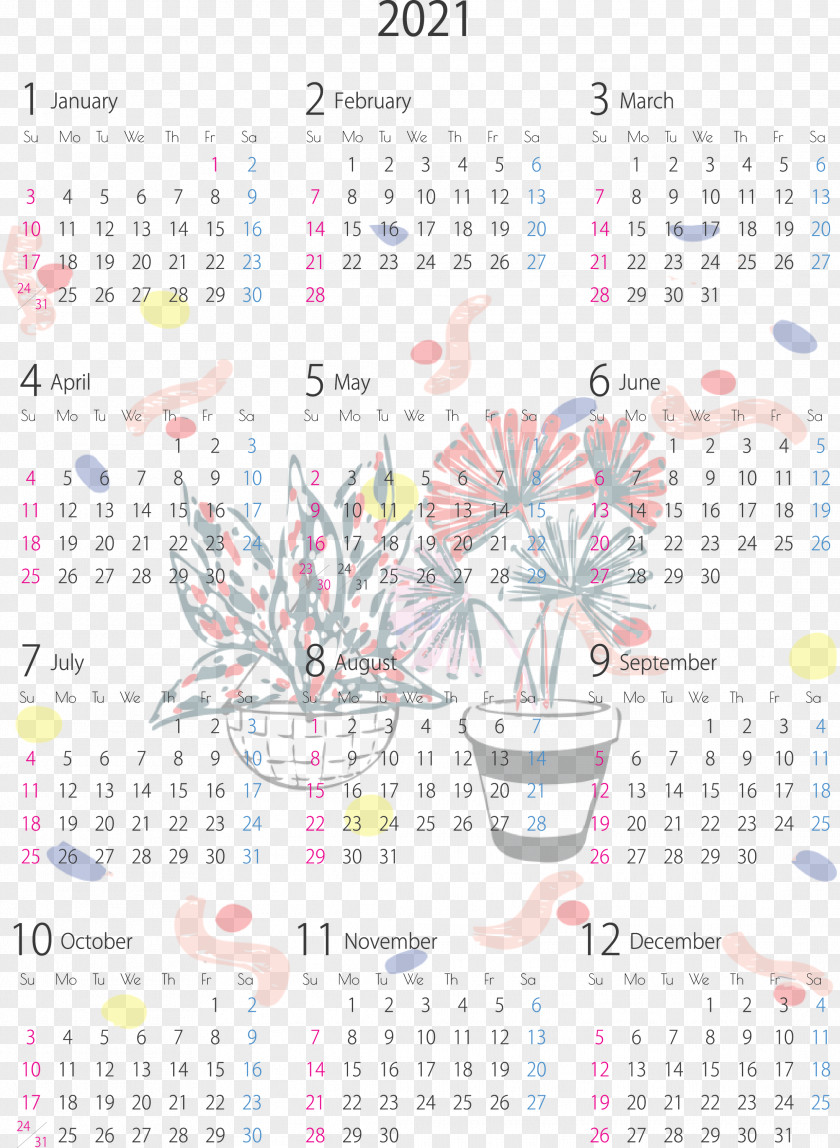 2021 Yearly Calendar PNG