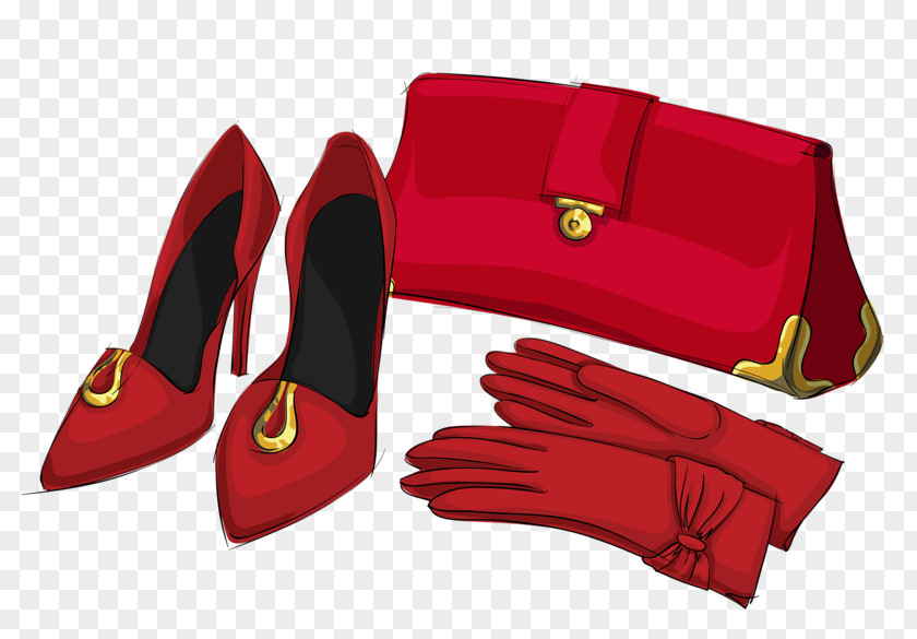 Red High Heels High-heeled Footwear Shoe Handbag Clip Art PNG