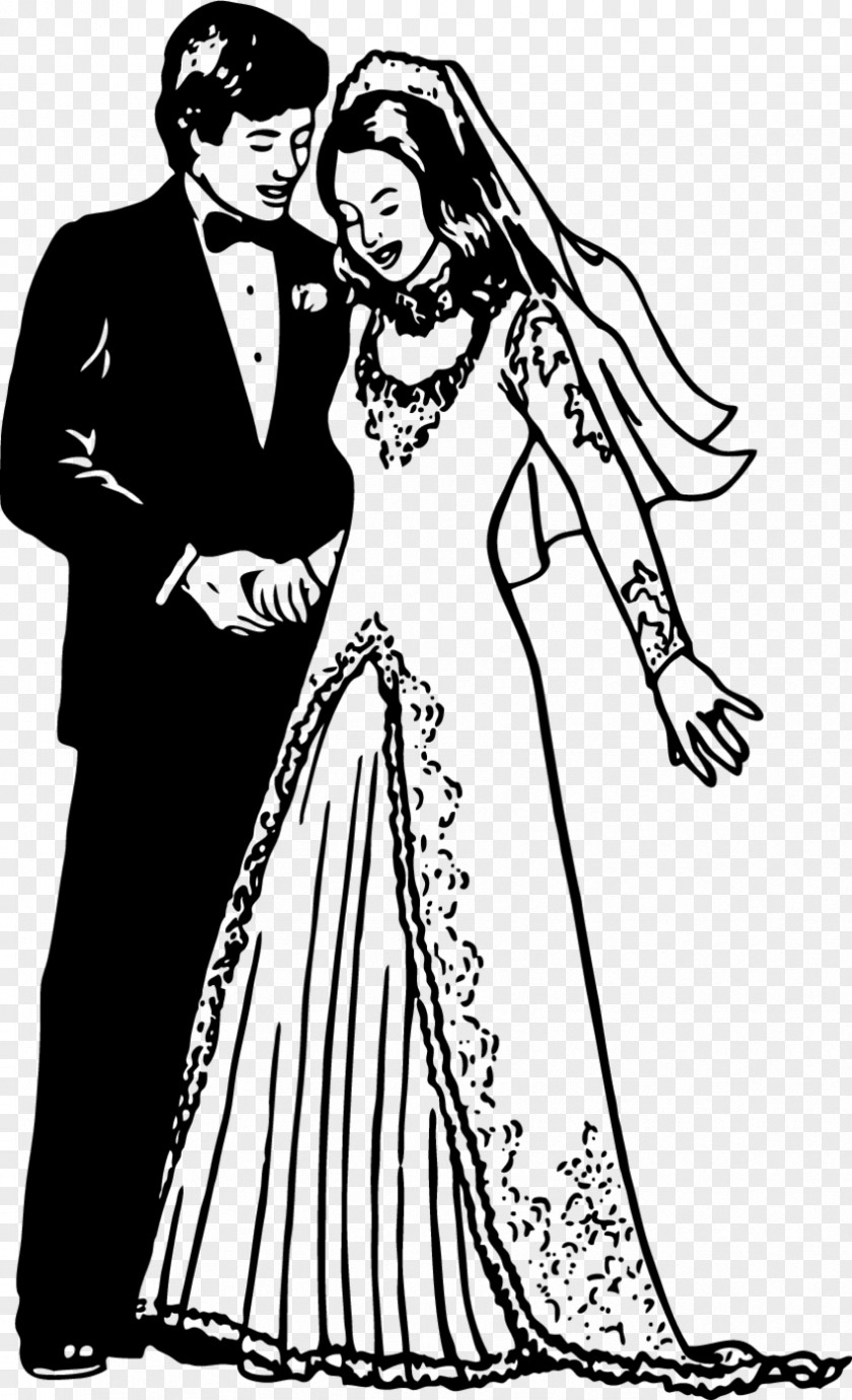 Wedding Dress Line Art Bride PNG