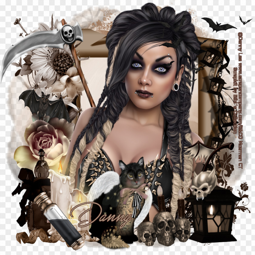 Gothic Style Black Hair Album Cover Figurine PNG