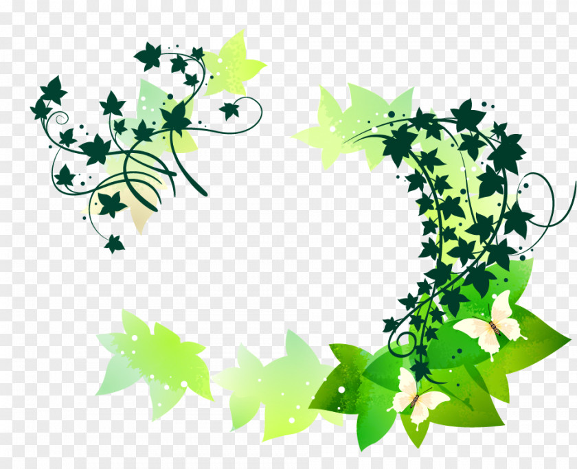 Vector Green Leaf Butterfly Flower Vine Clip Art PNG