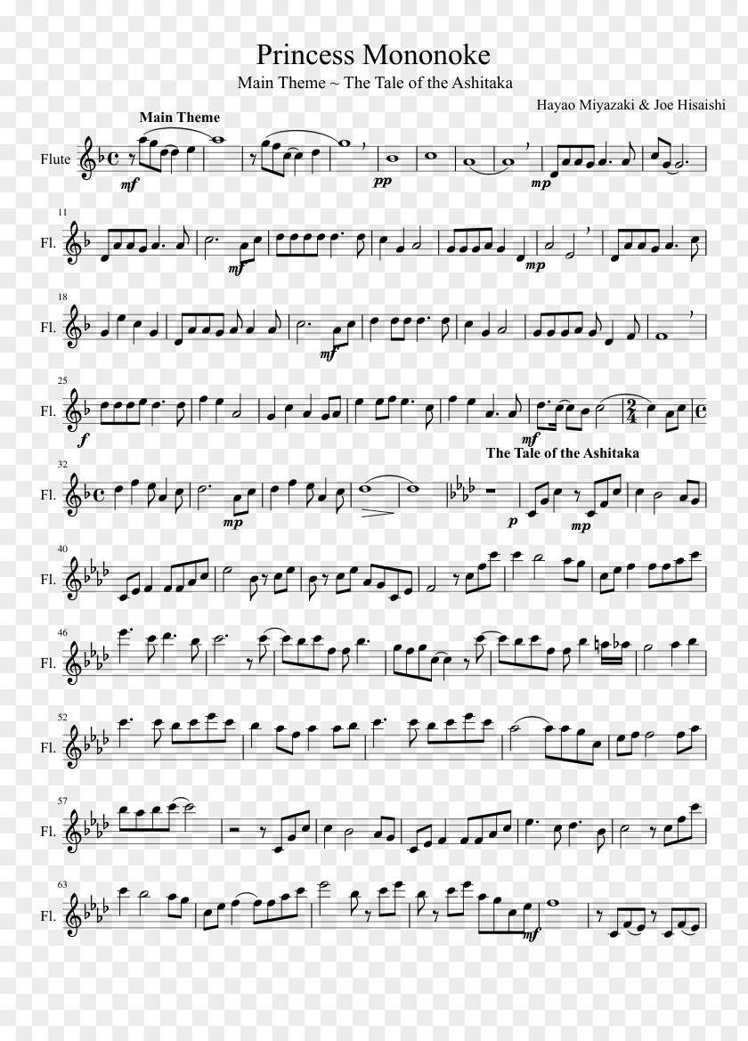 Princess Mononoke Musical Notation Instruments Western Concert Flute PNG