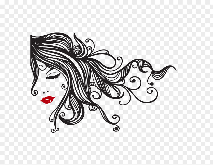 Flowing Hair Wall Decal Beauty Parlour Sticker PNG