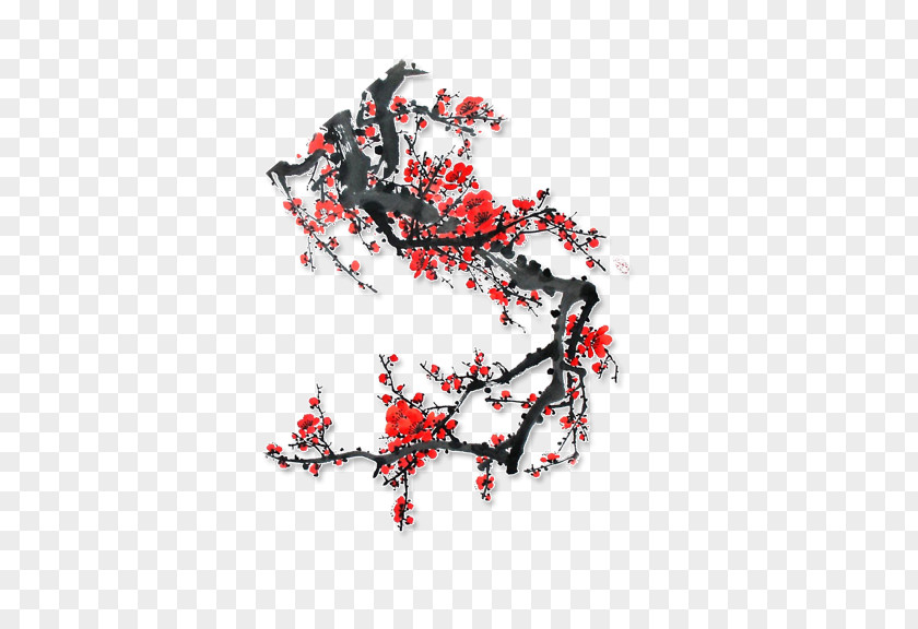 Plum Flower Blossom Ink PNG