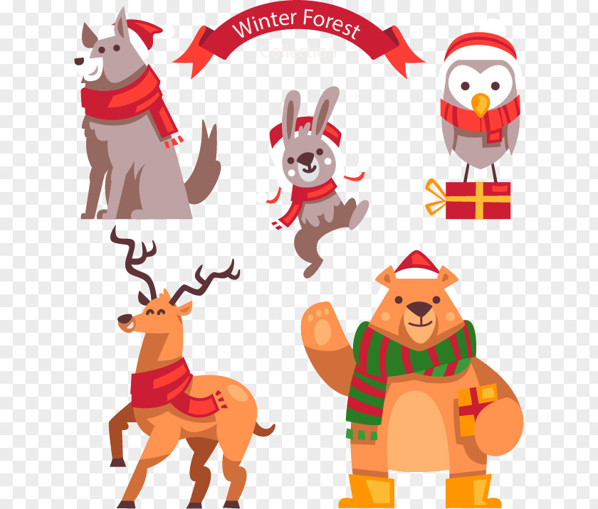 Winter Forest Reindeer Brown Bear Clip Art PNG