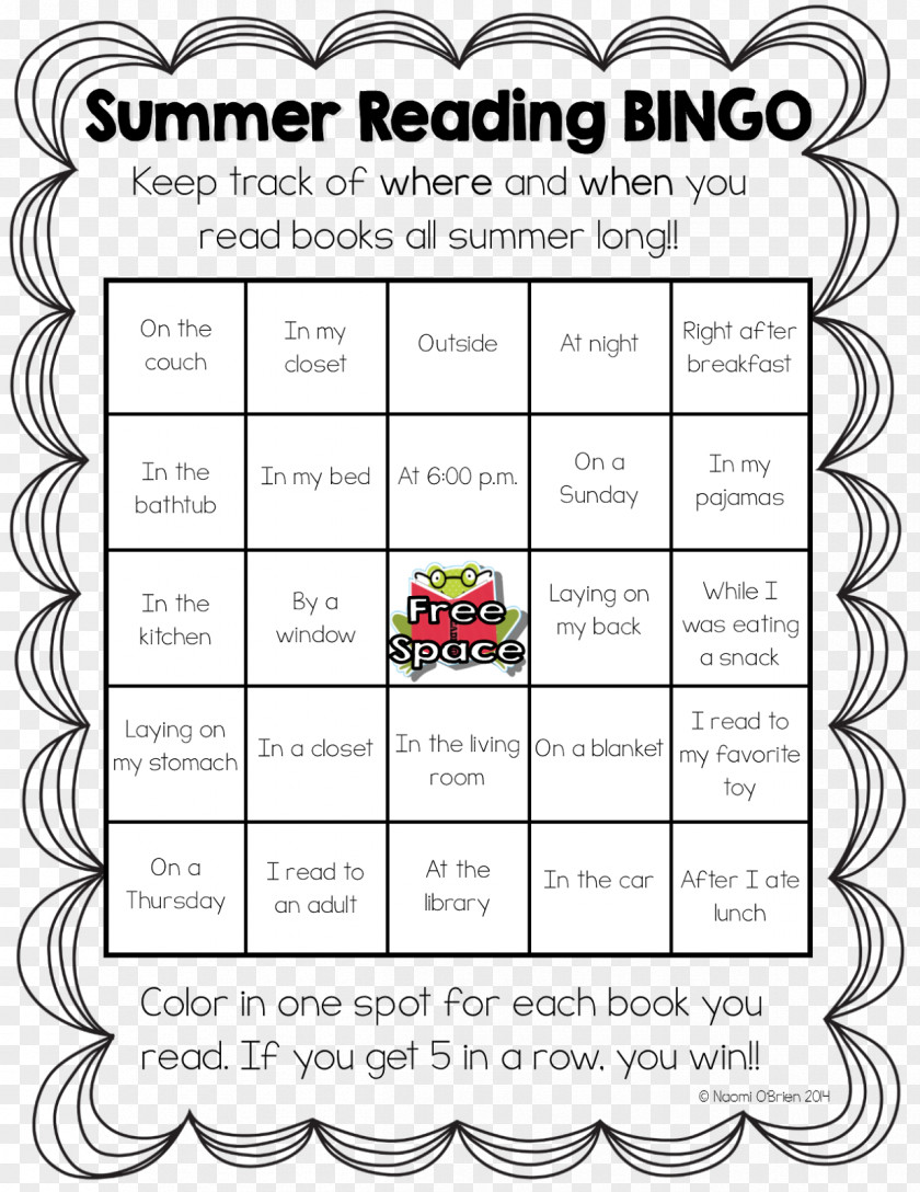 Book Bingo Card Reading Elementary School PNG