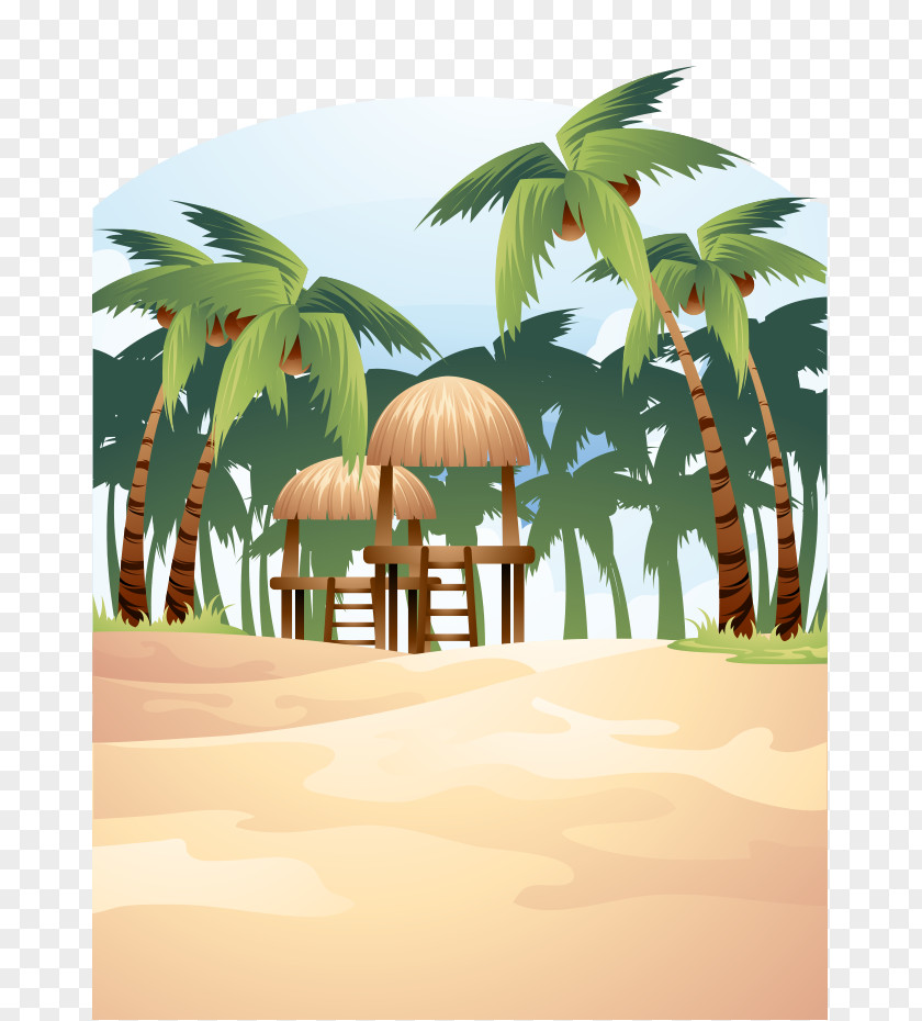 Palm Beach Cartoon Painted Wooden Houses Clip Art PNG