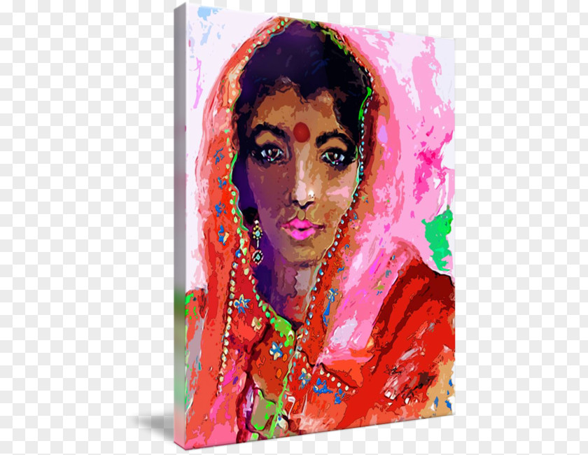 Indian Saree Watercolor Painting Portrait Art PNG