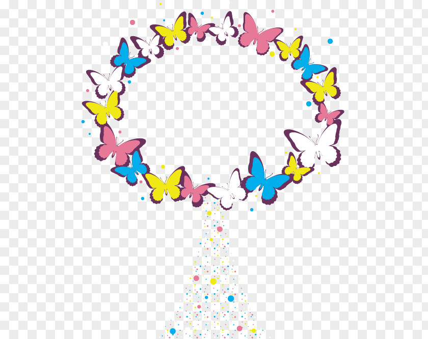 Cartoon Butterfly Garland Wreath Animation Clip Art PNG