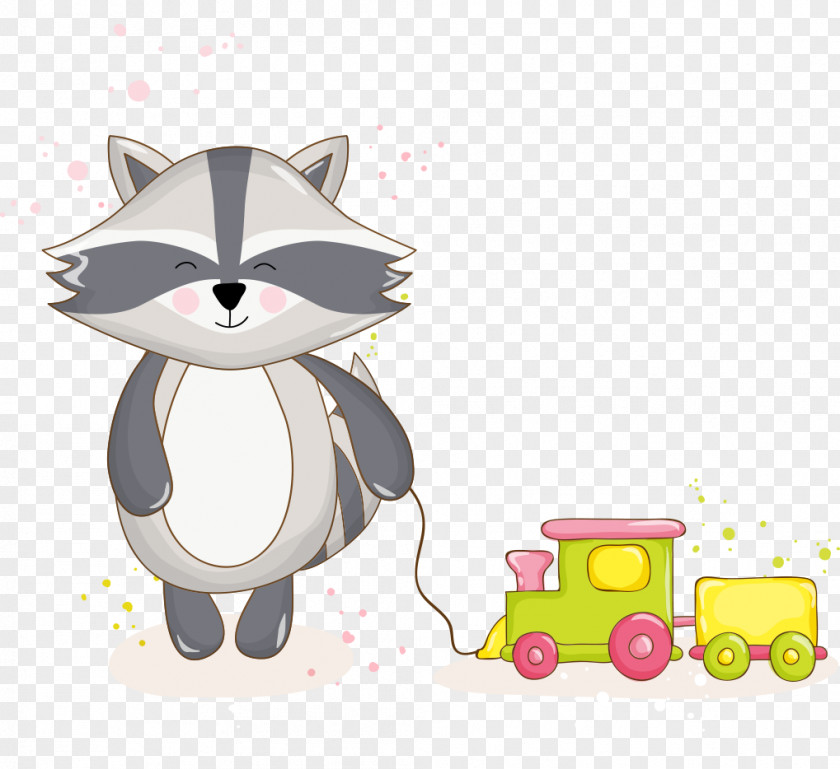 Cute Cartoon Raccoon Hand-painted Toy Trains PNG
