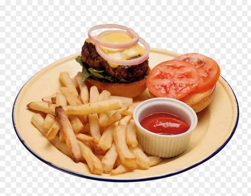 A French Fries European Cuisine Fast Food Beefsteak Fruit Salad PNG