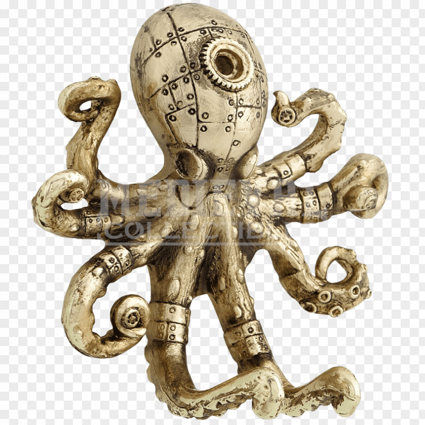 Octopus Hook Steampunk Gold Wall PNG