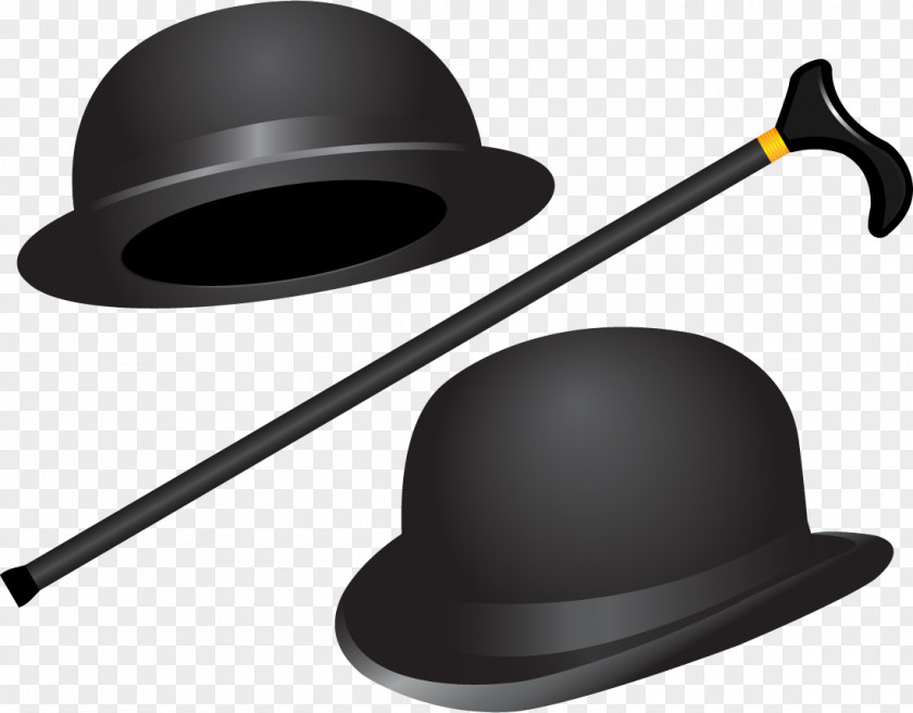 Vector Hand-painted Hat And Cane Crutch Designer Illustration PNG