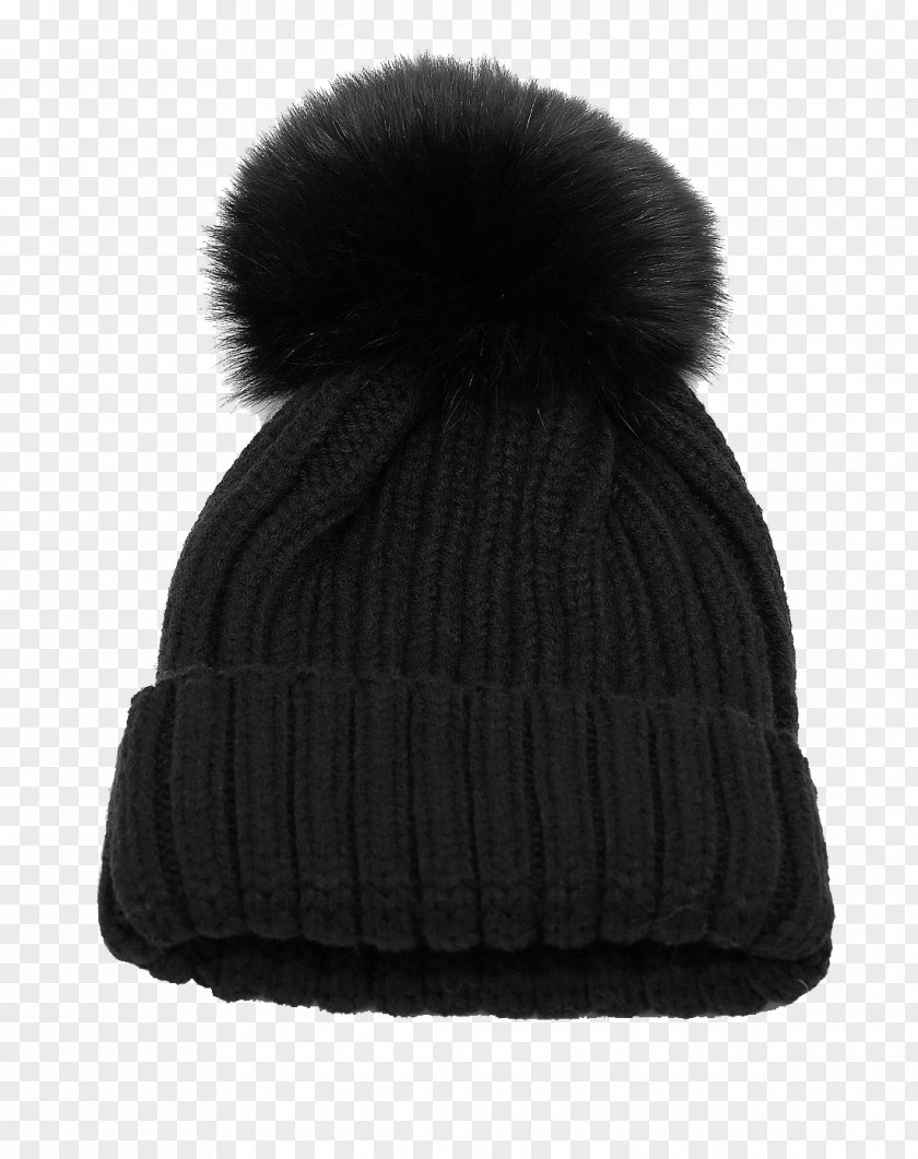 Black Hat Knit Cap Fur Wool PNG