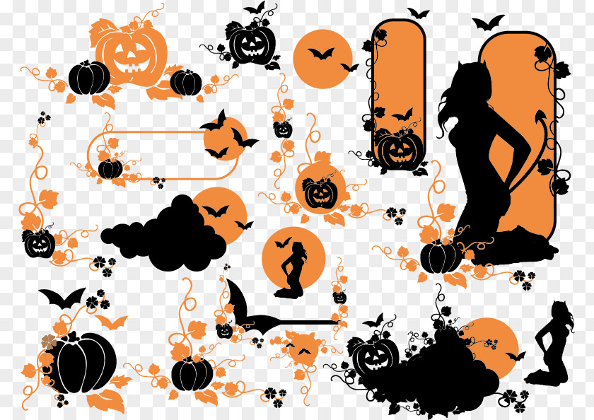 Creative Halloween Pumpkin Ghost Silhouette Vine PNG