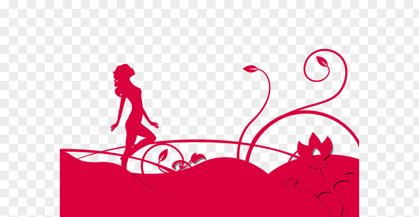 Red Woman Flower Paper Cut Computer File PNG