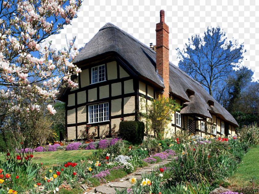 England Charming Landscape Two Manor House English Country Cottage PNG
