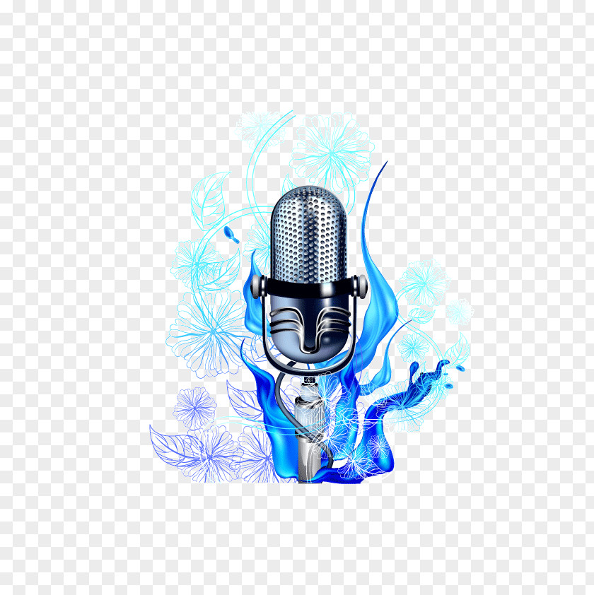 Gorgeous Blue Microphone Vector Material Poster PNG