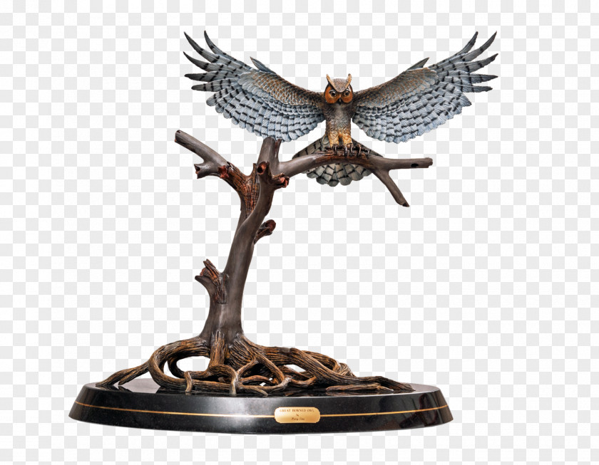 Great Horned Owl Bronze Sculpture Figurine PNG