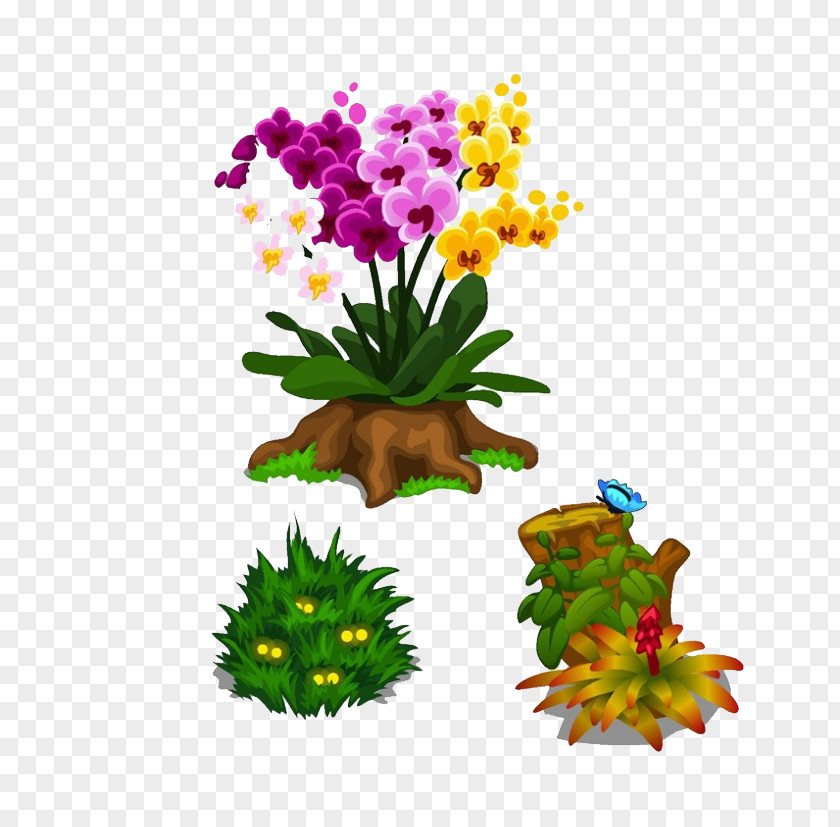 Beautiful Bouquet Cartoon Orchids Illustration PNG