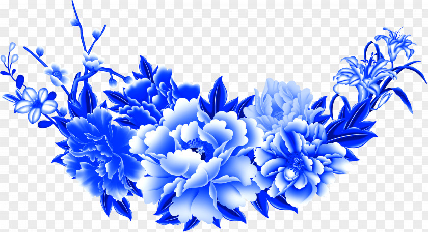 Peony Pattern Blue And White Pottery Moutan Motif PNG