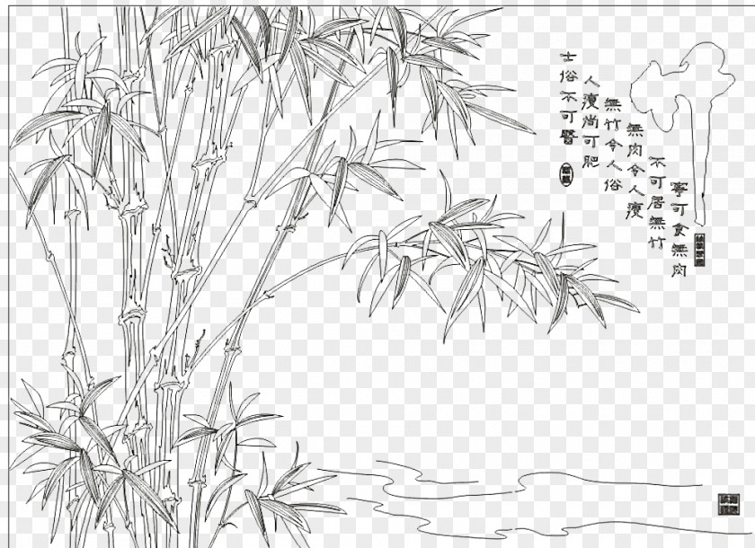 Vector Bamboo Black And White Line Art Pattern PNG