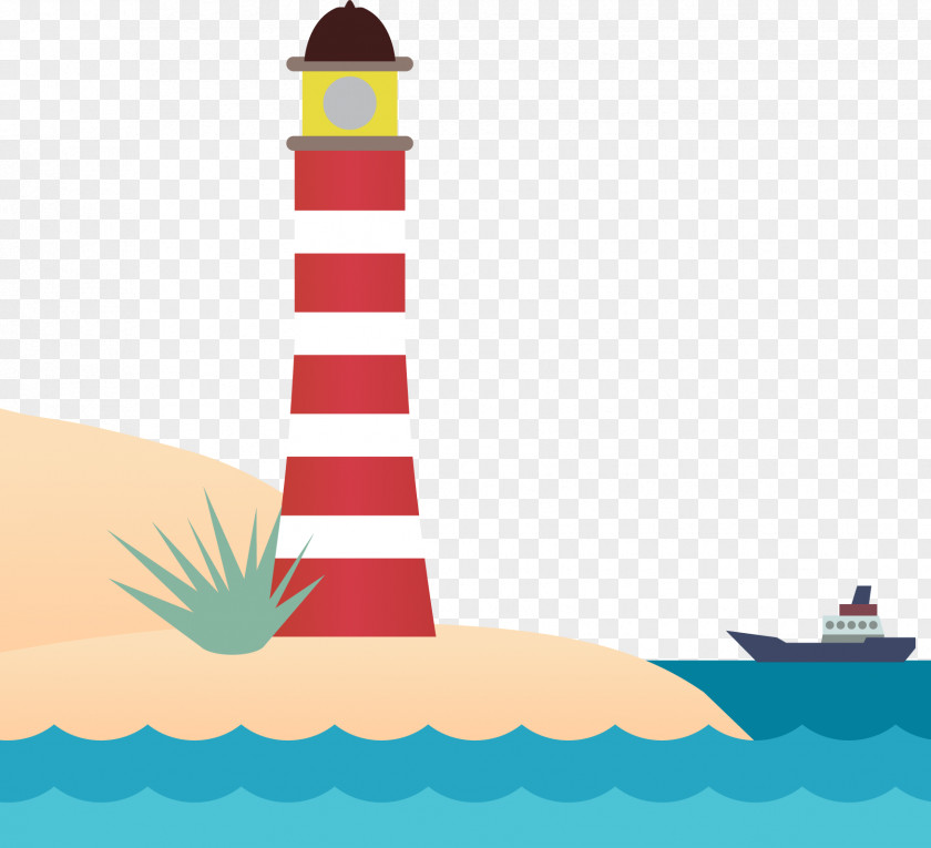 Vector Desert Fort Ocean Ship Overseas Creative Ideas Cartoon Lighthouse Euclidean PNG