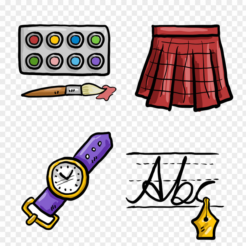 Hand-painted Watches And Pens Icon PNG