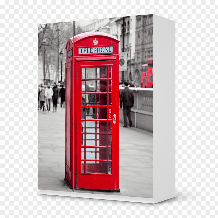Watercolor Skyline Telephone Booth Payphone Red Box Paper PNG