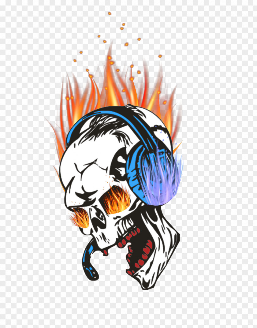 Rock Fire Skeleton Calavera Skull Disc Jockey Sticker Paper PNG