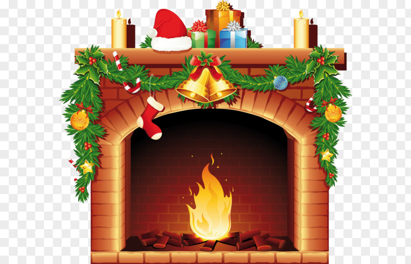 Fireplace Insert Santa Claus Christmas Day Vector Graphics Clip Art PNG