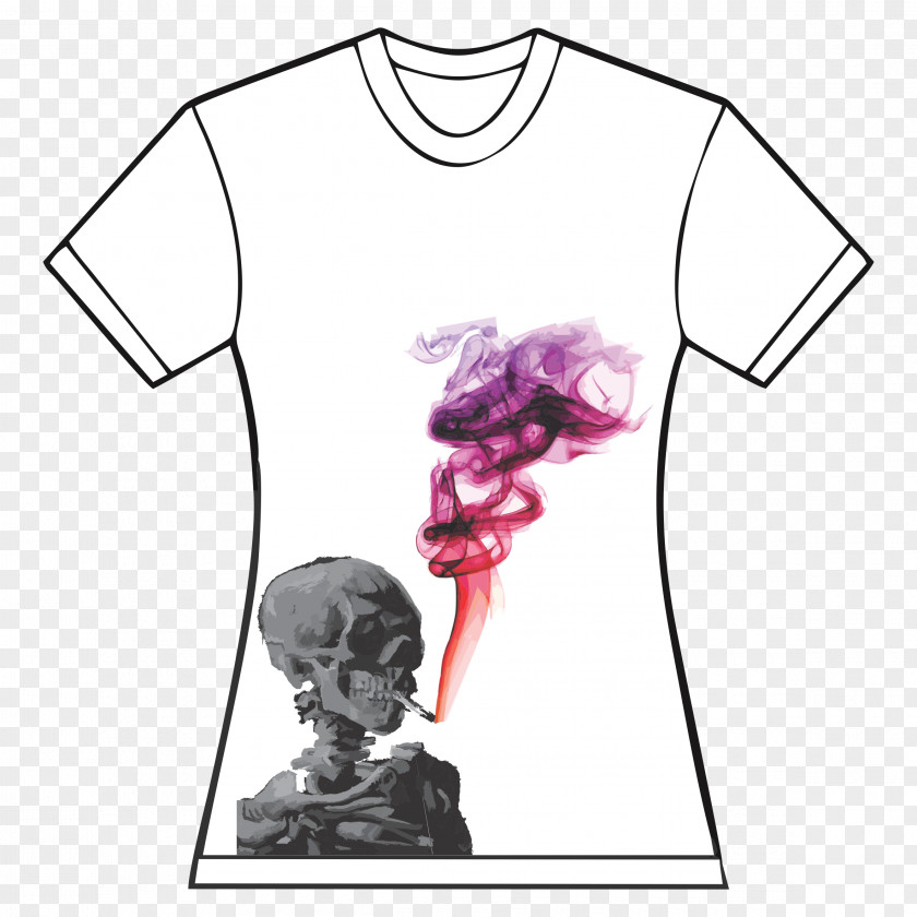 T-shirt Skull Of A Skeleton With Burning Cigarette Shoulder Sleeve PNG