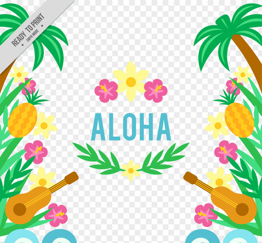 Ukulele And Floral Background Hawaiian Aloha PNG