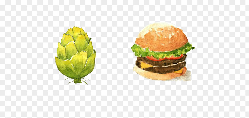 Beef Burger With Vegetables Hamburger Hot Dog Sushi Fast Food Watercolor Painting PNG
