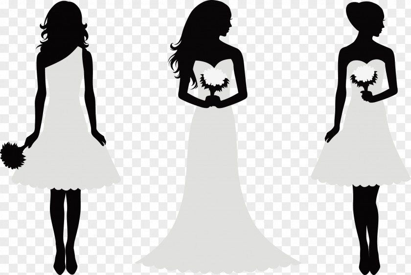 Decorative Silhouette Bride And Bridesmaids PNG